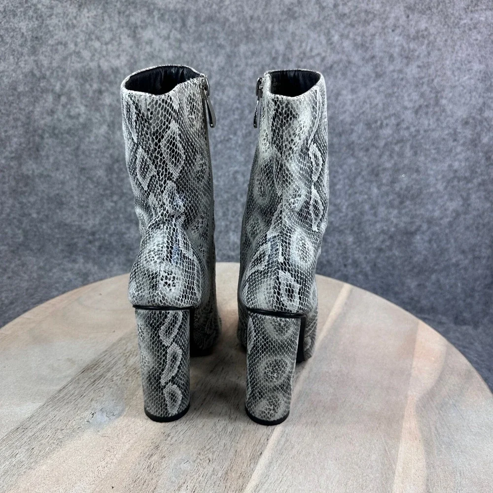 Fashion Nova Womens 5.5M Grey Snakeskin Pointed Toe Heeled Ankle Booties